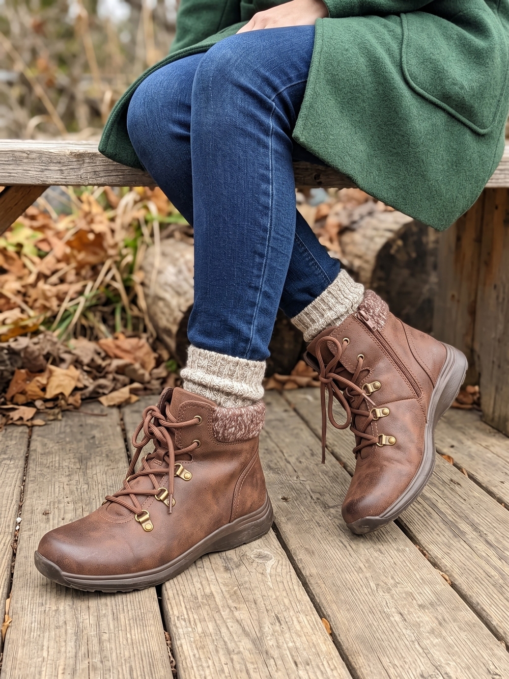 Denver Hayes Cabincore Sweater Cuff Hiker Boots Brown Cozy Granola Gorpcore